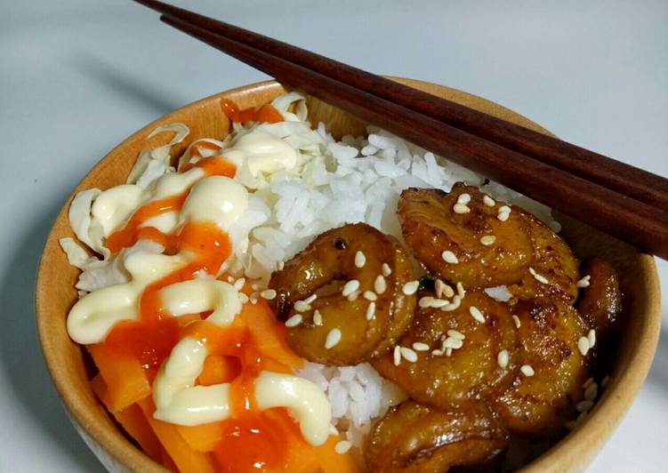 Resep rice bowl udang crispy saus teriyaki