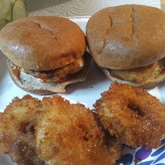 A picture of Fried Sweet/Tart Apples and Pork Sandwiches.