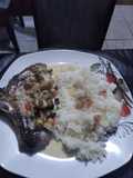 Costeleta con salsa de champiñones y arroz