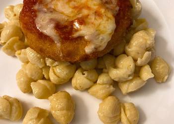 Easy Fast Cooking Parmesan chicken over macaroni and cheese Most Delicious