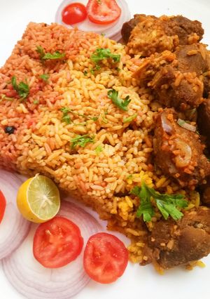 A picture of Mutton roghan josh rice.
