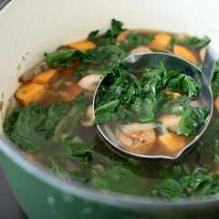 A picture of Kale and Roasted Sweet Potato Soup.