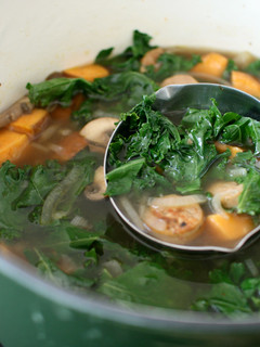 A picture of Kale and Roasted Sweet Potato Soup.