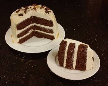 Unique Cuisine Chocolate Layer Cake With Whipped Salted Caramel Cream Filling and Frosting Restaurant Style