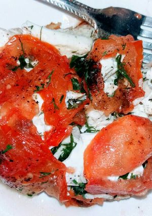A picture of Topped chicken breast leftover.