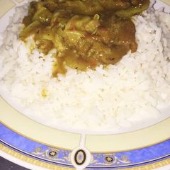 White rice with vegetable soup A picture of White rice with vegetable soup.