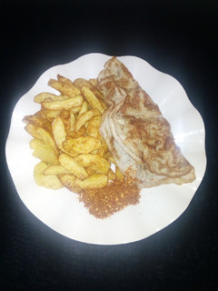 A picture of Chips with fried egg.