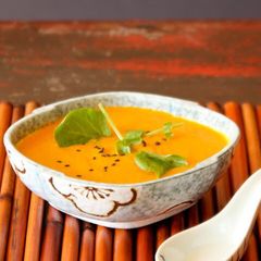 A picture of Carrot and Coconut Soup with Ginger, Chilli and Coriander.