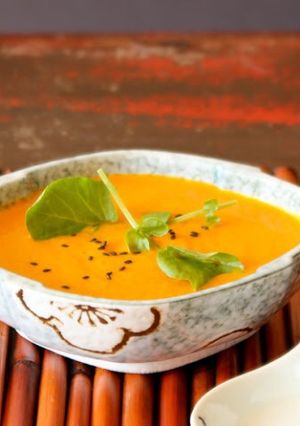 A picture of Carrot and Coconut Soup with Ginger, Chilli and Coriander.