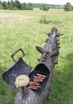 A picture of Chicken sausages and Bella Luna Bagels on safari!.