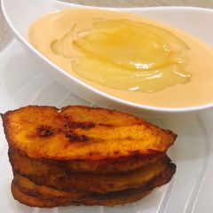 A picture of Pap and fried plantain.