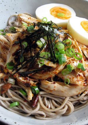 A picture of Crispy Chilli Oil Chicken & Soba Noodles.