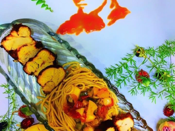 Easy Way Make Recipe Grilled Chicken Served with Mango salsa and noodles that is Really Delicious, Perfect}