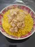 Arroz amarillo con pollo al puerro