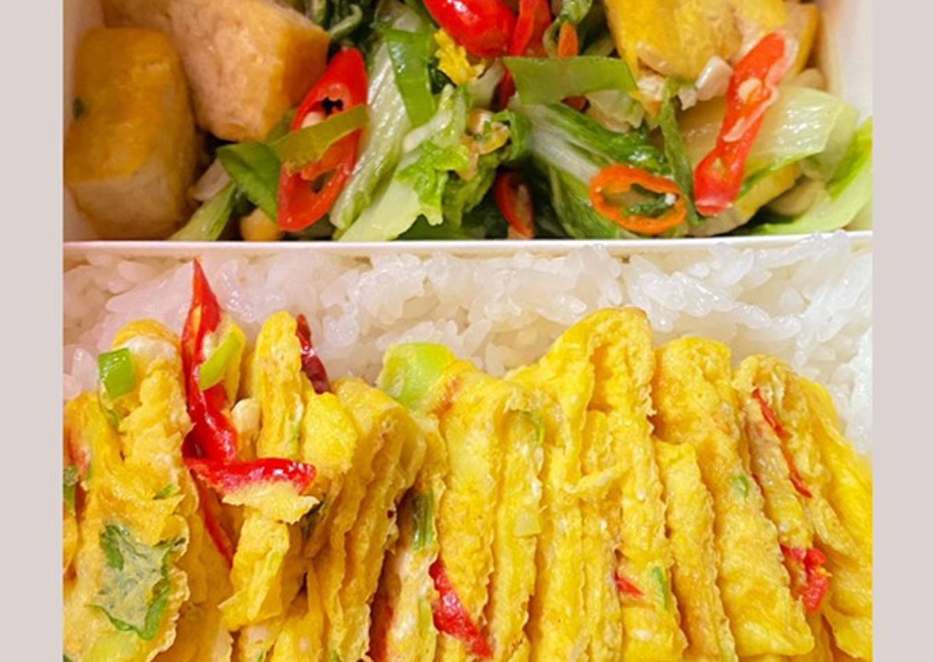 Bekal Simple Tumis Tahu Sawi putih dan Telur Dadar