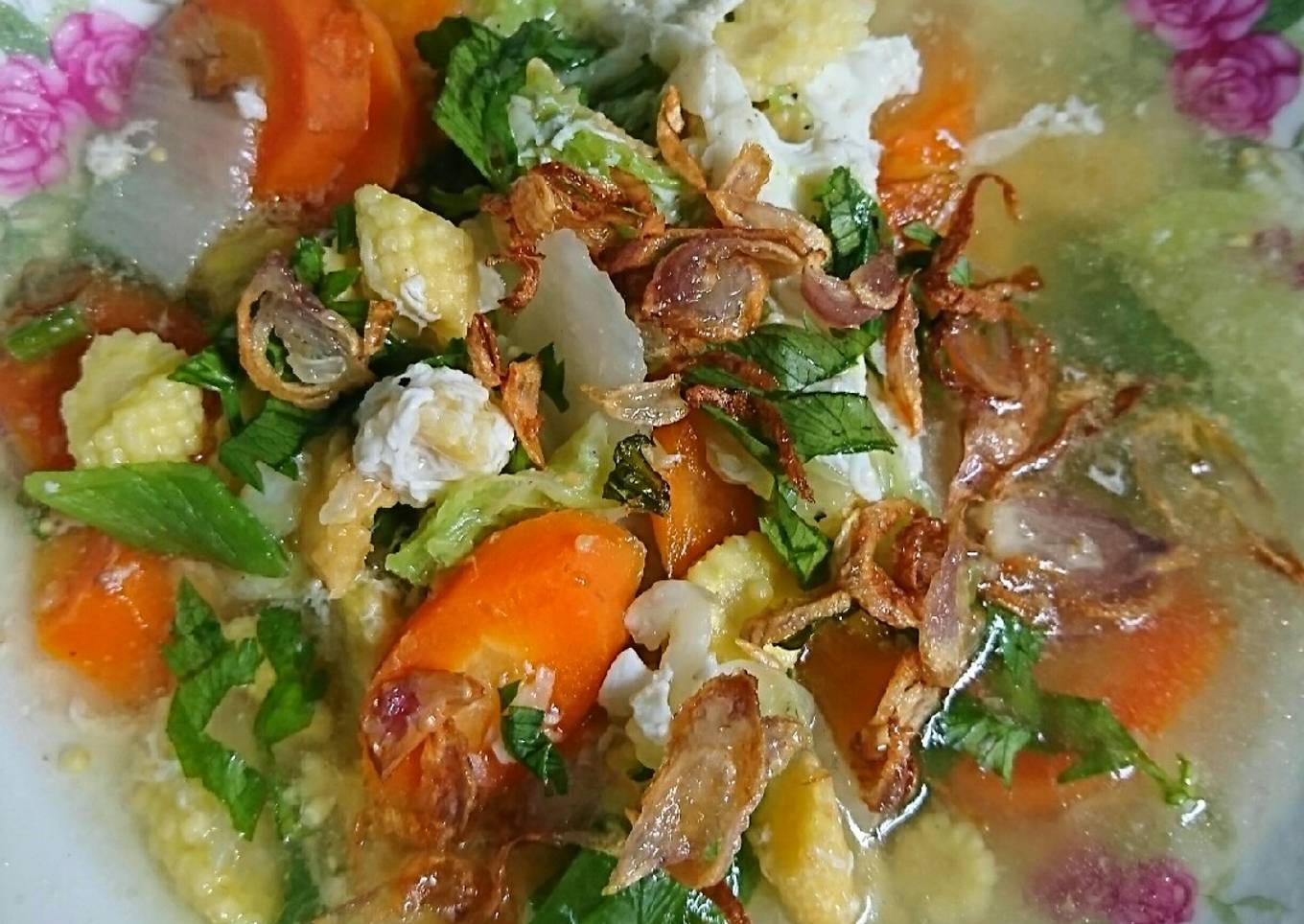 Capcay asam urat (jagung muda, sawi putih, wortel)
