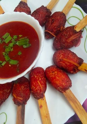 A picture of Noodles Manchurian Lollypops.
