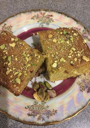 صورة لوصفة بسبوسة بالفستق