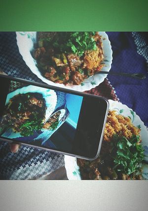 A picture of Pilau and beef stew.
