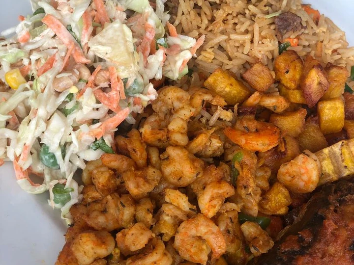 Easy Way Make Recipe Rice excurted by shrimps, plantain and salad and mackerel that is  Makes Drooling, Appealing}