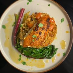 A picture of One pot Roast Chicken and Rice.