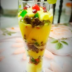 A picture of Multifruit custard mousse.
