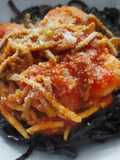 Pasta gansa con gambas y "gulas"