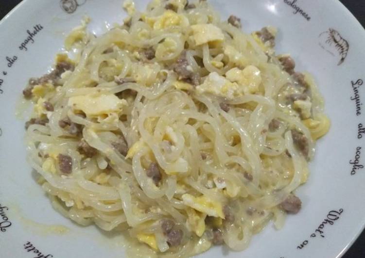 Langkah Mudah untuk Membuat Spaghetti shirataki carbonara DEBM Anti Gagal