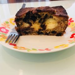 A picture of Choco Banana Bread with creme cheese filling.