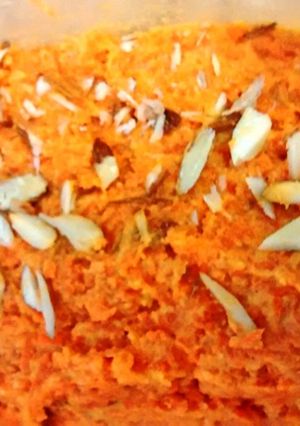 A picture of Carrot (gajar) halwa in microwave.