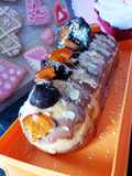 Chocolate Salted Caramel Cheesecake Yule Log with Speculoos and Cream Cheese