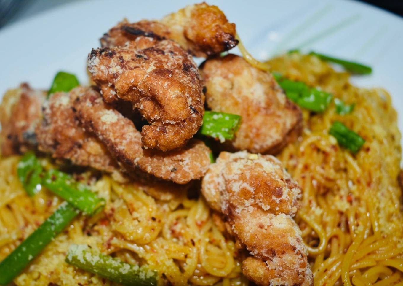 Asian Fusion Pasta with Chicken Popcorn