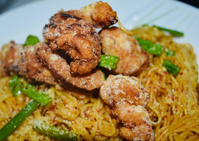 Asian Fusion Pasta with Chicken Popcorn