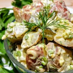A picture of Creamy dill pickle potato salad.