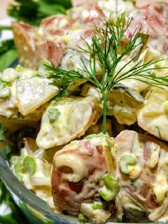 A picture of Creamy dill pickle potato salad.