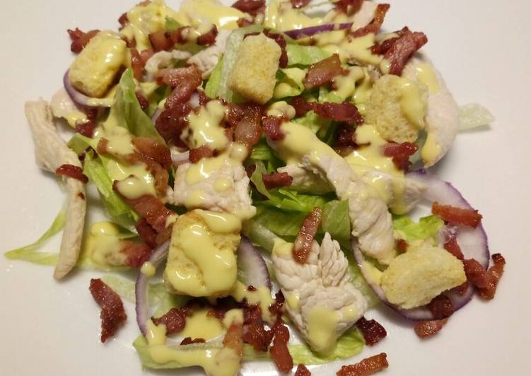 Lemon chicken salad, crispy pancetta & my zingy salad dressing