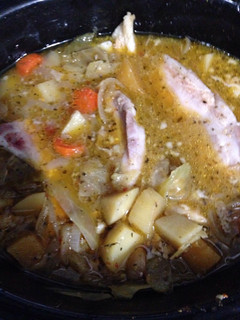 A picture of Apple juice and wine pork roast.