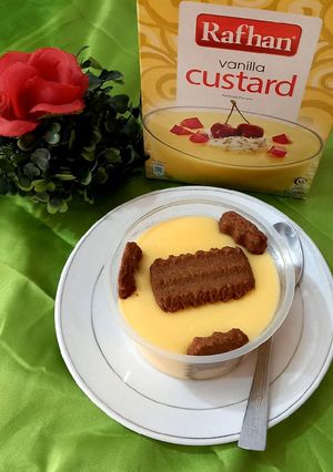 A picture of Vanilla custard with candi biscuit 🍪 🍪.