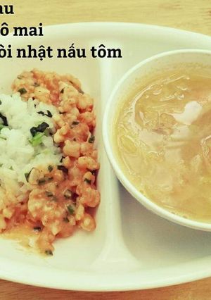Hình của món Tôm sốt phô mai + canh bí ngòi Nhật.