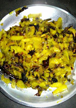 A picture of Ucche aaloo bhaja (bitter gourd Potatoes fry).