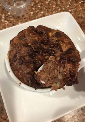 A picture of Cocoa Loco bread pudding.