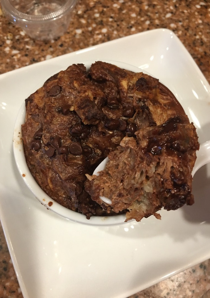 A picture of Cocoa Loco bread pudding.