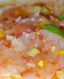 Carpaccio de gambita roja en su jugo