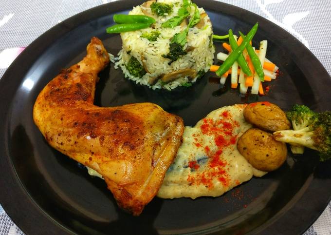 Easiest Way to Prepare Homemade Pan seared chicken, served with herb rice &amp; mashed potatoes