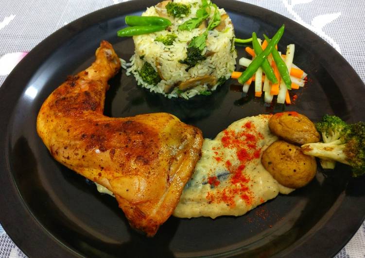 Recipe of Award-winning Pan seared chicken, served with herb rice &amp; mashed potatoes