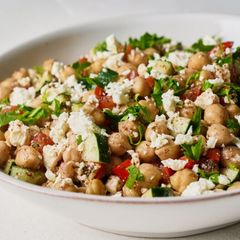 A picture of Fresh Greek Chickpea Salad with Feta and Herbs.