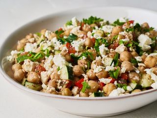Fresh Greek Chickpea Salad with Feta and Herbs