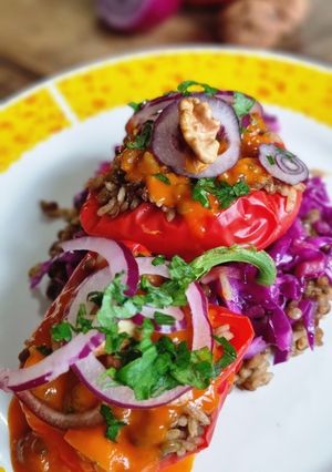 Una foto de Pimientos rellenos de lentejas y arroz
