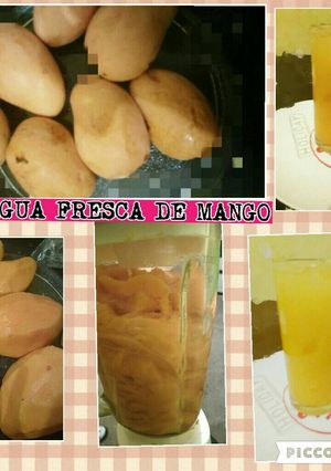 Una foto de Agua de mango natural súper facilísima sólo con 3 ingredientes 😋😋