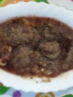 Una foto de Puré de plátano, zumo de cerezas con cereales y sirope de arce